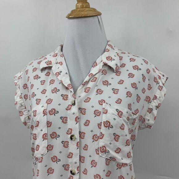 Jachs Girlfriend New York Blouse Womens XS Extra Small White Floral Button Front - Picture 3 of 12